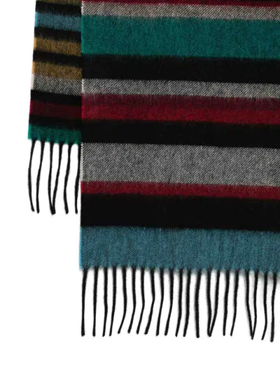 Paul Smith Multicolour Stripe Cashmere Scarf With Fringed Edges In Multi
