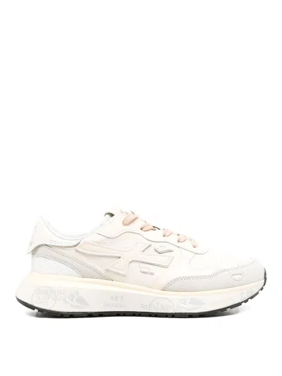 Premiata Light Beige Calf Leather Low-top Sneakers With Metallic Accents In Multi