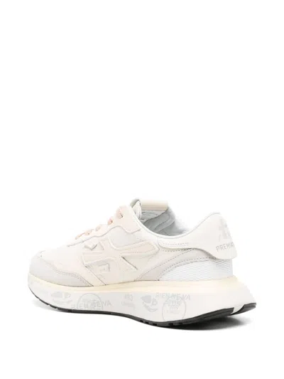 Premiata Light Beige Calf Leather Low-top Sneakers With Metallic Accents In Multi