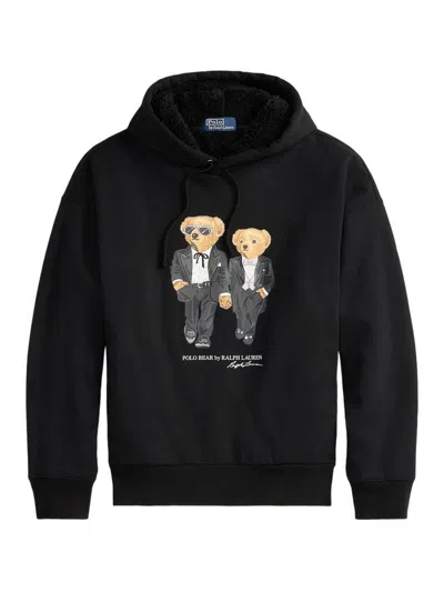 Polo Ralph Lauren Hooded Sweatshirt Featuring Bear Graphic And Ribbed Cuffs In Brown