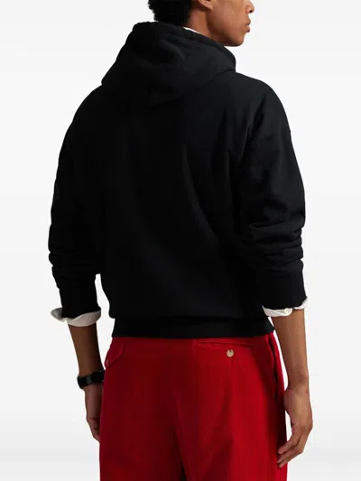 Polo Ralph Lauren Hooded Sweatshirt Featuring Bear Graphic And Ribbed Cuffs In Brown