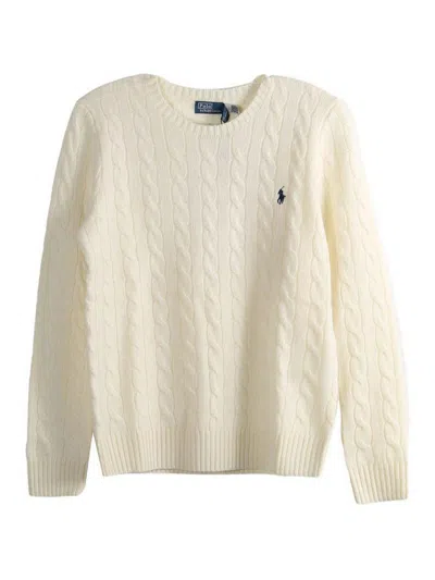 Polo Ralph Lauren Classic Cable Knit Sweater With Round Neckline And Ribbed Details In White