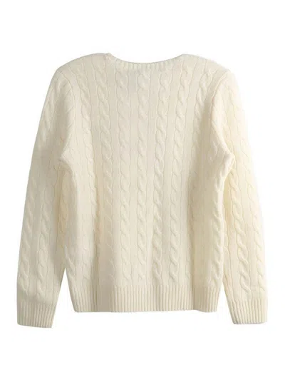 Polo Ralph Lauren Classic Cable Knit Sweater With Round Neckline And Ribbed Details In White
