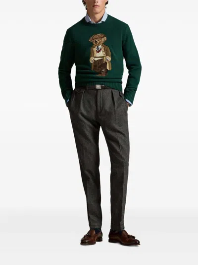 Polo Ralph Lauren Crew Neck Knit Sweater With Ribbed Textures In Green