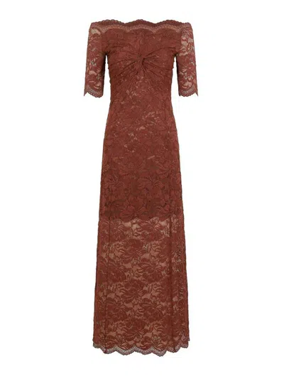 Rabanne Off-the-shoulder Brown Midi Dress With Twisted Knot Detail In Brown