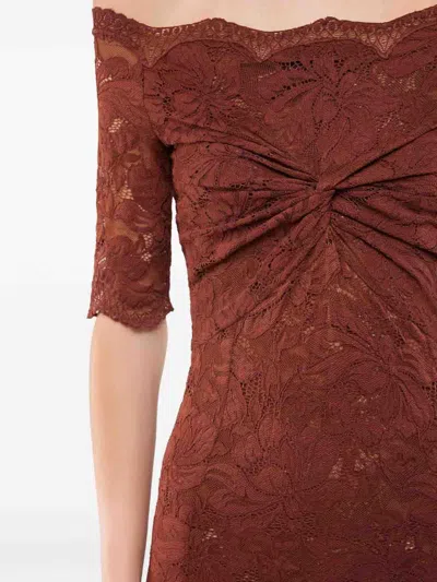 Rabanne Off-the-shoulder Brown Midi Dress With Twisted Knot Detail In Brown