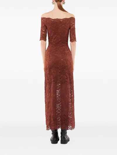 Rabanne Off-the-shoulder Brown Midi Dress With Twisted Knot Detail In Brown