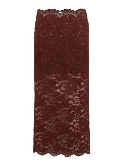 Rabanne Floral Stretch-guipure Lace Midi Skirt In Brown