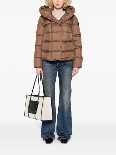Peuterey Cropped Brown Quilted Coat With High Collar And Spacious Hood In Brown