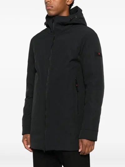 Peuterey Black Coat With Hood And Zippered Pockets In Black