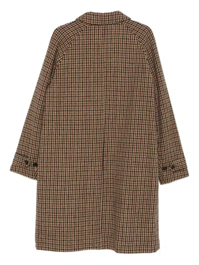 Sebago Mid-length Houndstooth Coat With Textured Cotton Fabric In Brown