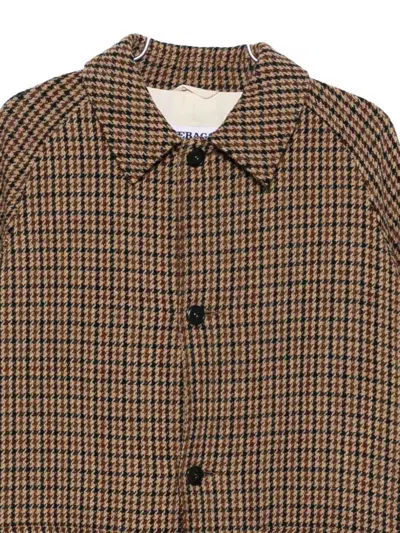 Sebago Mid-length Houndstooth Coat With Textured Cotton Fabric In Brown