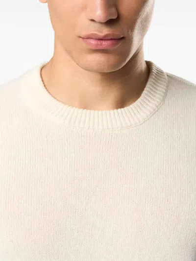Stone Island Ivory Ribbed Knit Sweater With Crew Neckline In Multi
