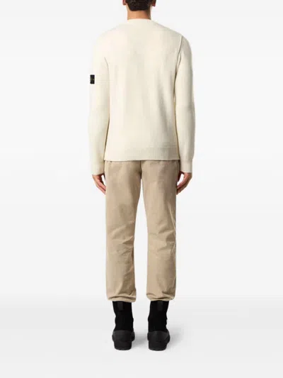 Stone Island Ivory Ribbed Knit Sweater With Crew Neckline In Multi