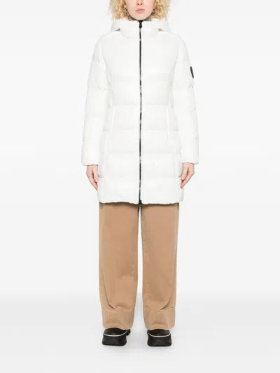 Save The Duck Quilted Mid-length Jacket With Hood In White
