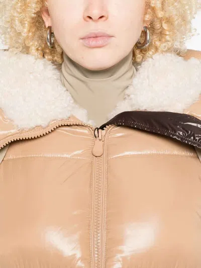 Save The Duck Beige Shiny Puffer Coat With Quilted Design In Neutral