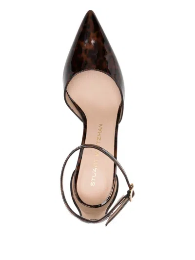 Stuart Weitzman Stuart Power Strap 85 Leopard-print Patent Leather Pumps In Brown