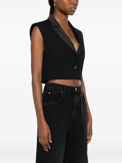 Twinset Cropped Tailored Jacket With Satin Lapels In Black