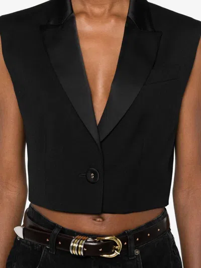 Twinset Cropped Tailored Jacket With Satin Lapels In Black