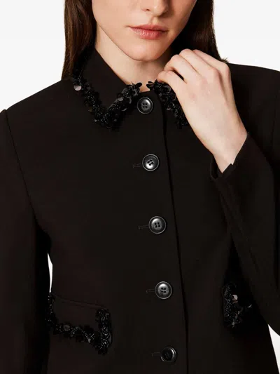 Twinset Cropped Tailored Jacket With Decorative Embellishments In Black