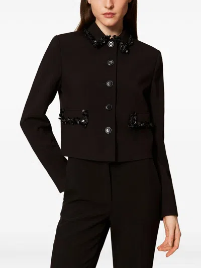 Twinset Cropped Tailored Jacket With Decorative Embellishments In Black