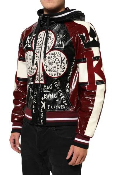 Dolce & Gabbana Multicolor Hooded Leather Dg King Men Biker Jacket In Multi