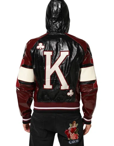 Dolce & Gabbana Multicolor Hooded Leather Dg King Men Biker Jacket In Multi