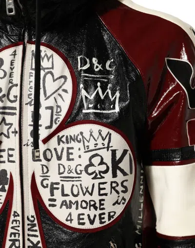 Dolce & Gabbana Multicolor Hooded Leather Dg King Men Biker Jacket In Multi