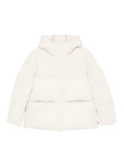 Woolrich Tailored Beige Puffer Jacket With High Collar In White