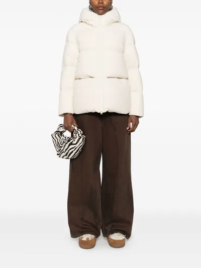 Woolrich Tailored Beige Puffer Jacket With High Collar In White