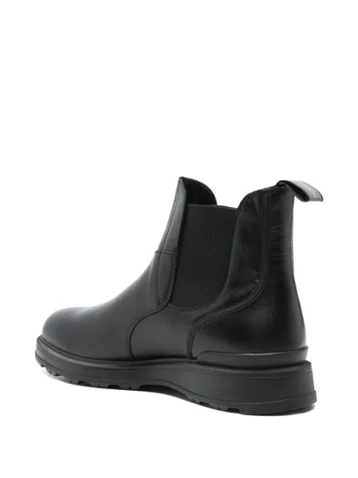 Woolrich Leather Boots With Elastic Sides In Black