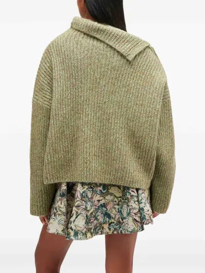 Ganni Sweater With Asymmetrical Neck  In Green