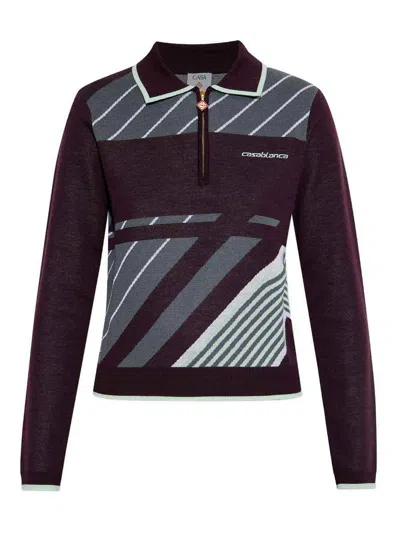 Casablanca "diagonal" Tennis Polo Shirt In Purple