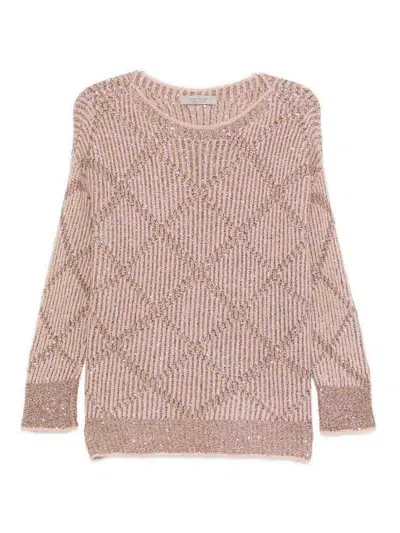 D Exterior Sequin-embellished Diamond-pattern Sweater In Pink