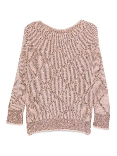 D Exterior Sequin-embellished Diamond-pattern Sweater In Pink