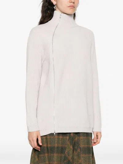 Alpha Studio High Neck Asymmetrical Zip Sweater In Neutral