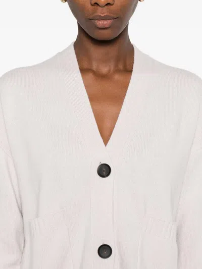 Alpha Studio White Wool-cashmere Blend Cardigan With Front Buttons In Neutral