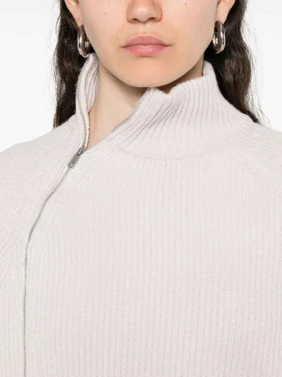 Alpha Studio High Neck Asymmetrical Zip Sweater In Neutral