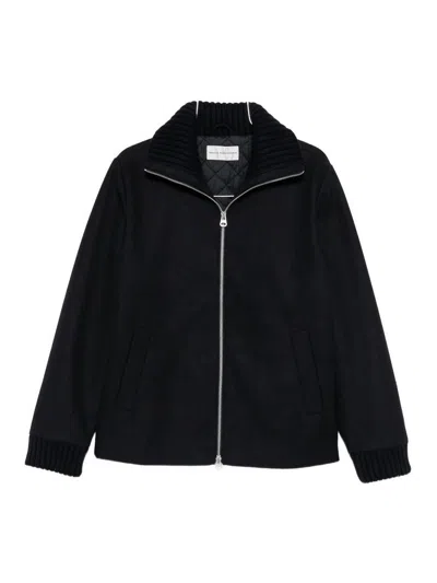 Daniele Alessandrini Minimalist Black Jacket With Front Zipper And Quilted Lining In Black