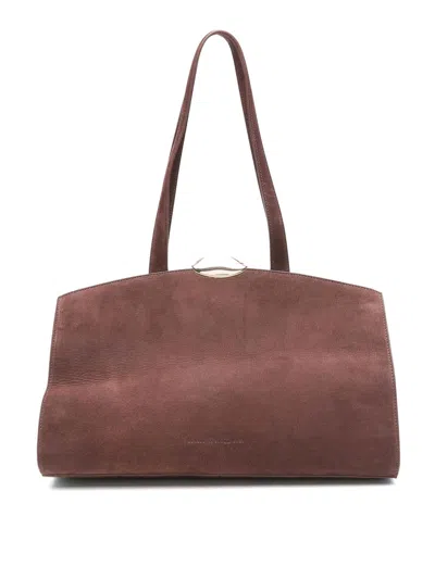Benedetta Bruzziches Bordeaux Suede Shoulder Bag With Metallic Clasp In Brown