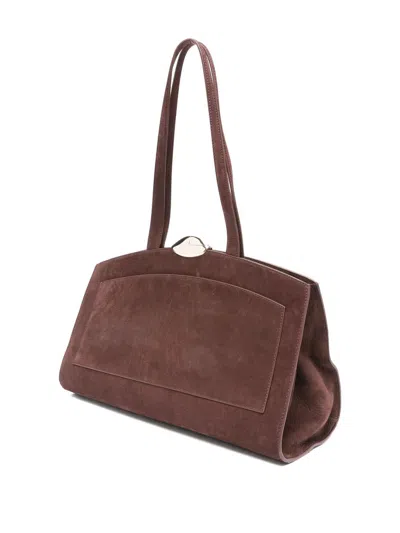 Benedetta Bruzziches Bordeaux Suede Shoulder Bag With Metallic Clasp In Brown