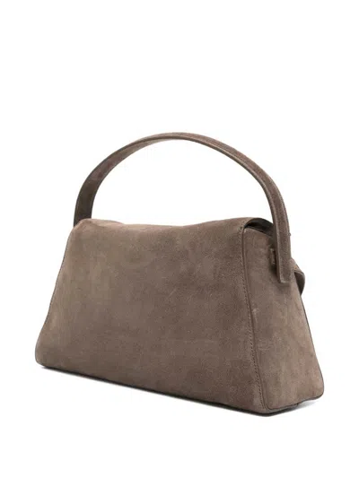 Benedetta Bruzziches Trapezoidal Brown Shoulder Bag With Adjustable Strap In Brown