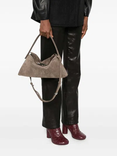 Benedetta Bruzziches Trapezoidal Brown Shoulder Bag With Adjustable Strap In Brown