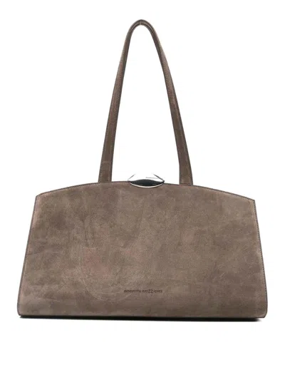Benedetta Bruzziches Structured Calfskin Handbag With Metallic Clasp In Gray