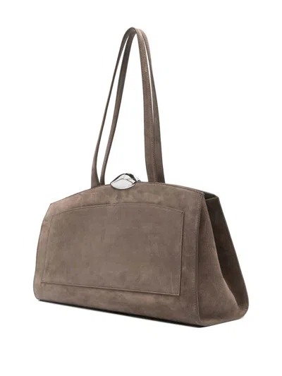 Benedetta Bruzziches Structured Calfskin Handbag With Metallic Clasp In Gray