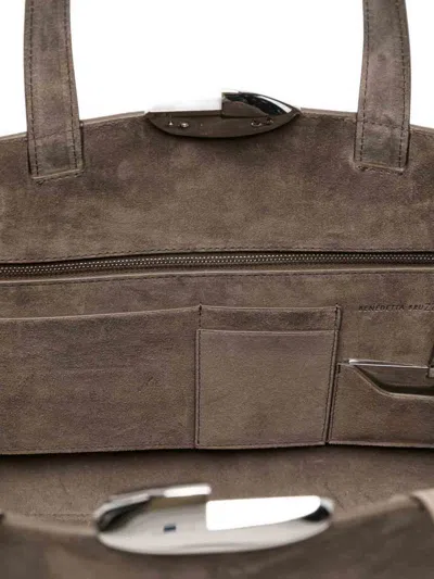 Benedetta Bruzziches Structured Calfskin Handbag With Metallic Clasp In Gray
