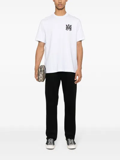 Amiri White Crewneck T-shirt With Logo Print On The Front And Logo Lettering On The Rear In Cotton M In White