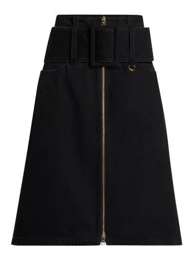 Patou Midi Skirt With Zipper And Belt In Black