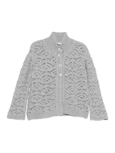 Tabaroni Cashmere Knitted Grey Cardigan With Textured Openwork Pattern In Gray