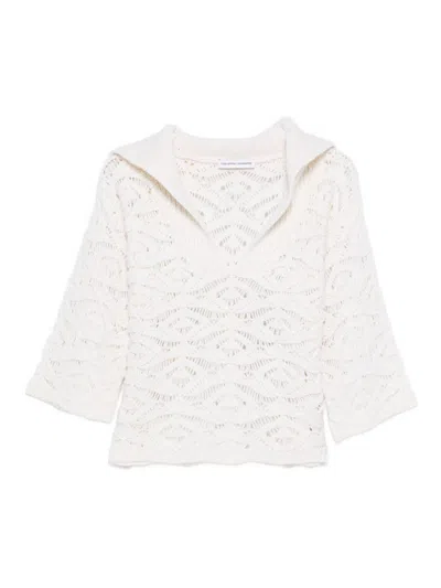 Tabaroni Cashmere Openwork White Knit Top With Scalloped Hem In White